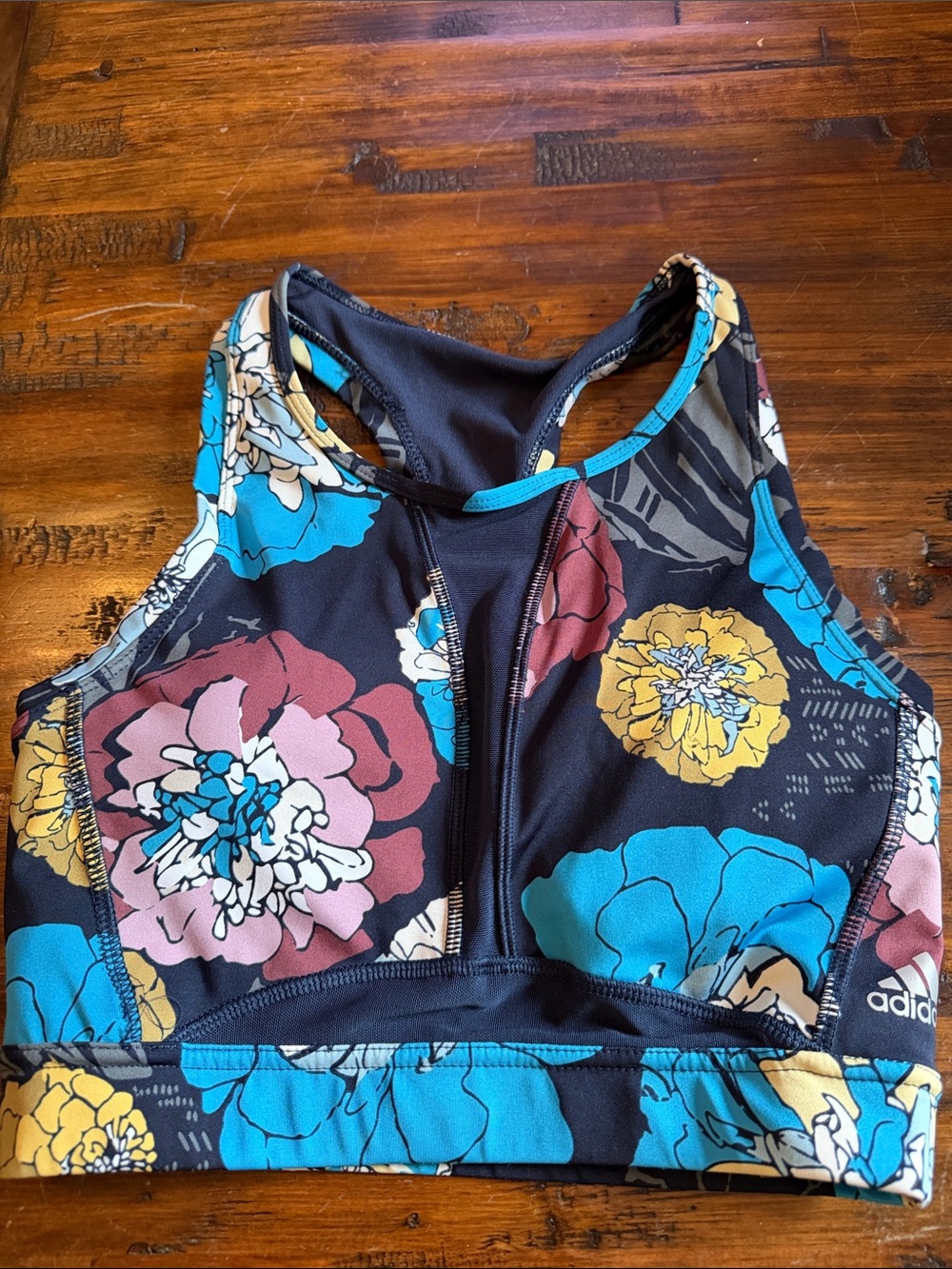 adidas Floral High-Neck Swim Top in Black, Blue & Yellow